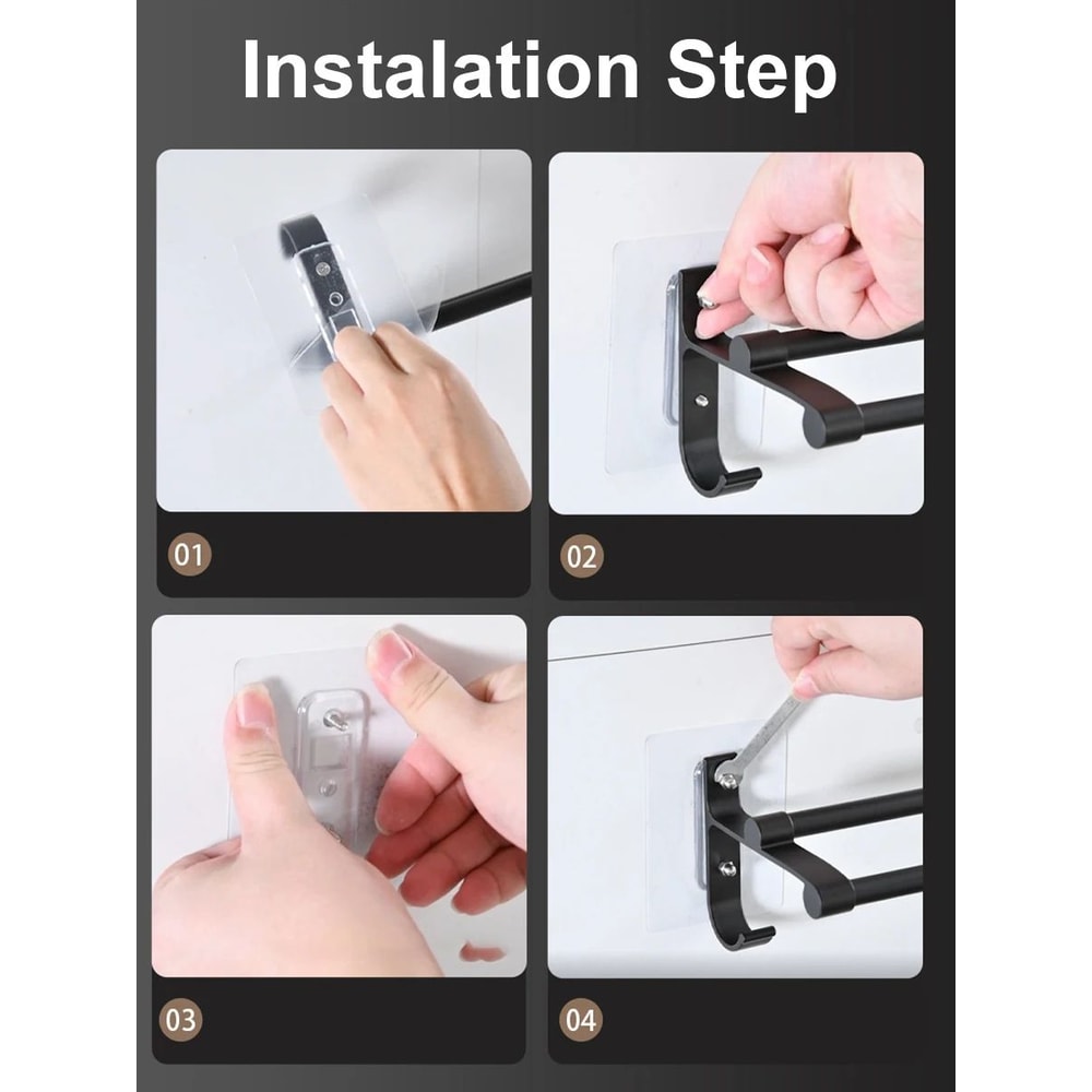 No Drill Aluminum Double Bar Towel Rack 7