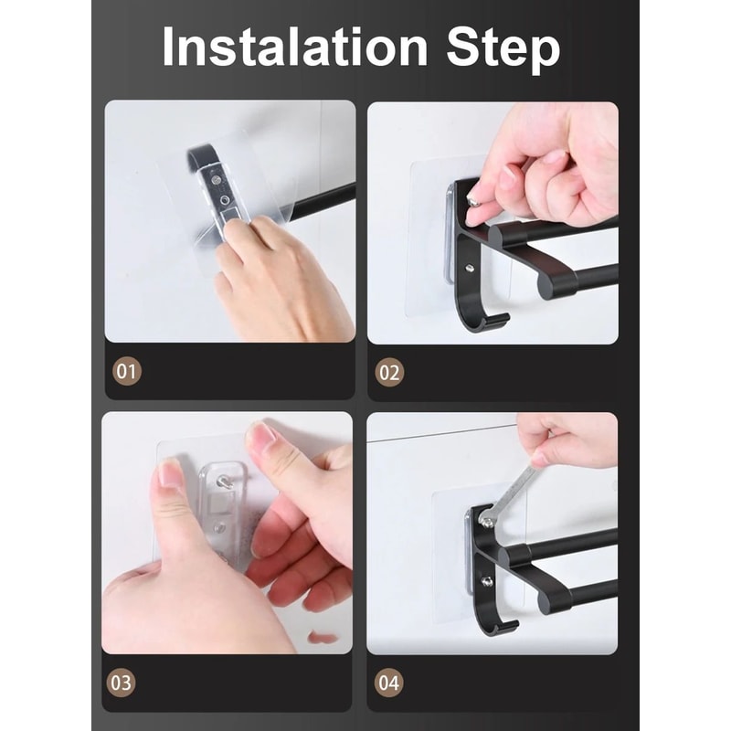 No Drill Aluminum Double Bar Towel Rack 7