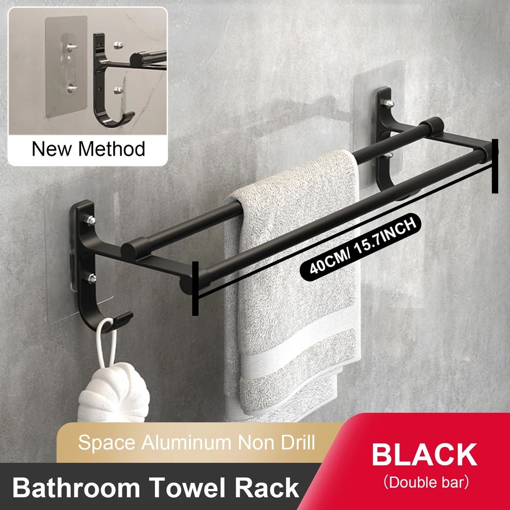 No Drill Aluminum Double Bar Towel Rack 8