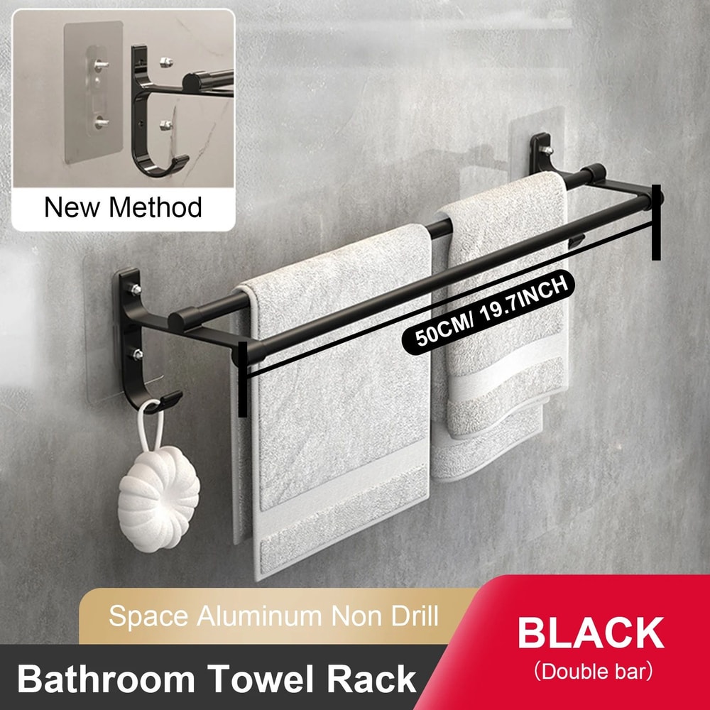 No Drill Aluminum Double Bar Towel Rack 9