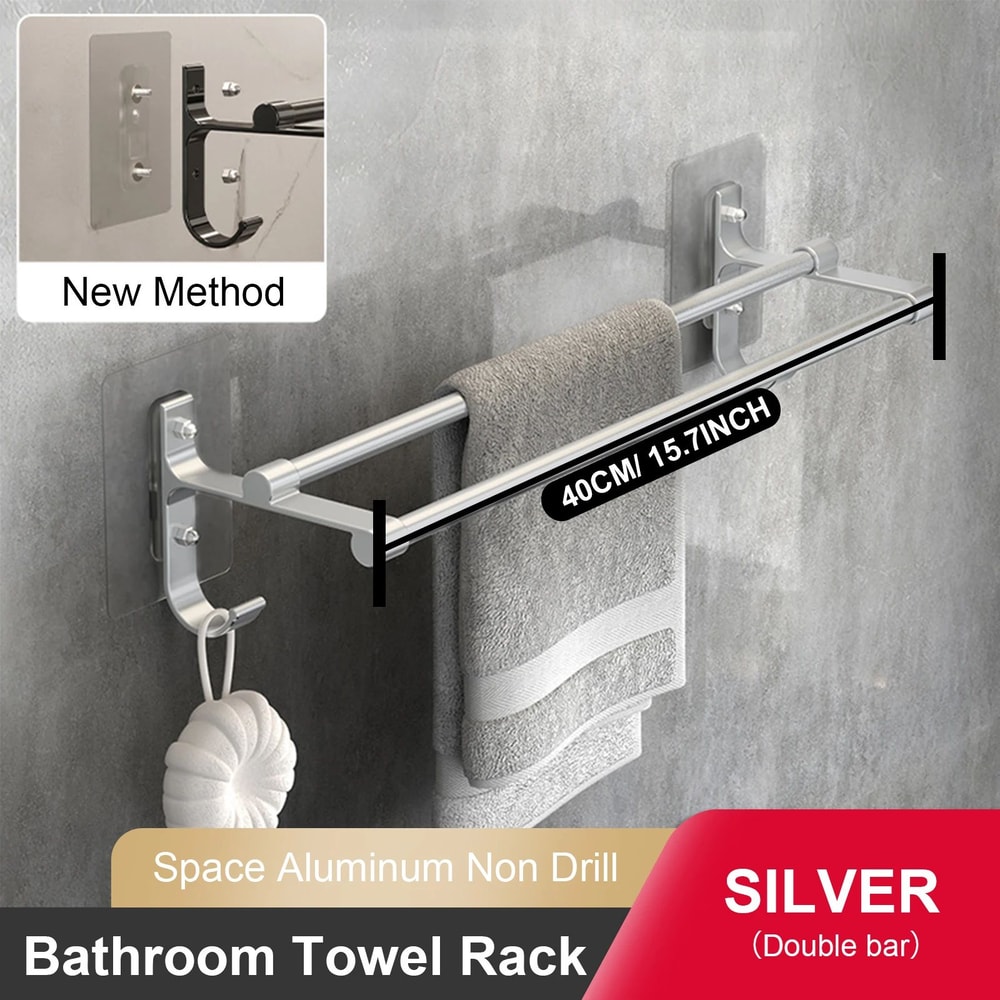 No Drill Aluminum Double Bar Towel Rack 10