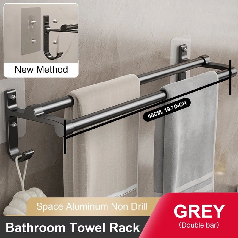 No Drill Aluminum Double Bar Towel Rack 13