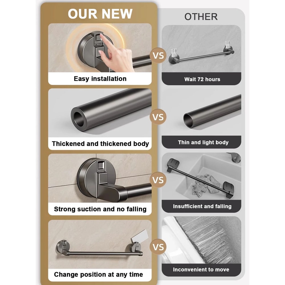 Suction Cup Double Bar Bathroom Towel Rack 6