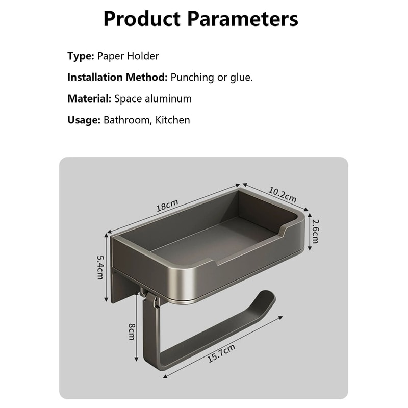 Aluminum Wall Mounted Toilet Paper Holder Shelf 9