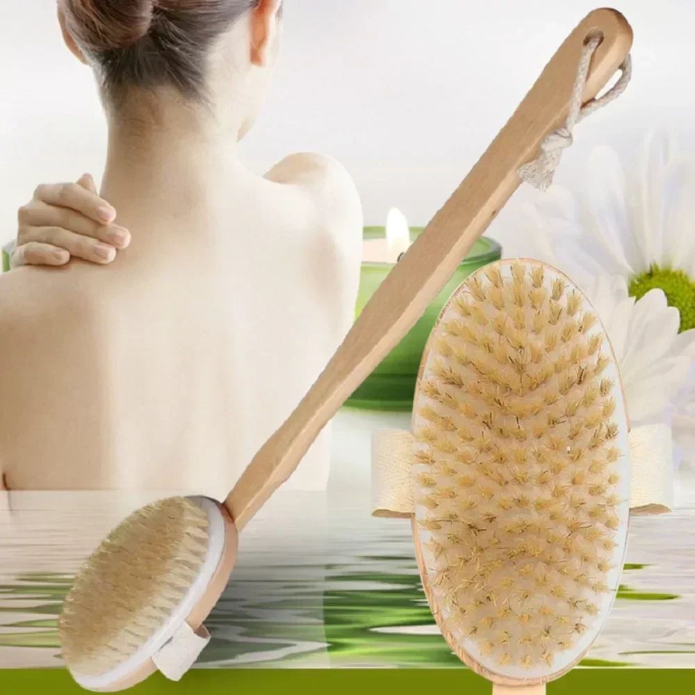 Natural Bristle Back Scrubber Shower Brush 2