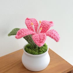 hand knitted lily flower pot decor