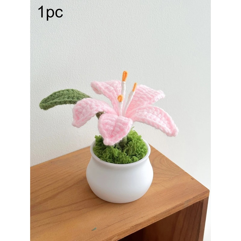 Hand Knitted Lily Flower Pot Decor 7