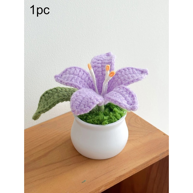 Hand Knitted Lily Flower Pot Decor 8