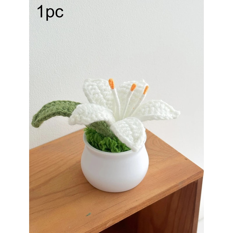 Hand Knitted Lily Flower Pot Decor 6