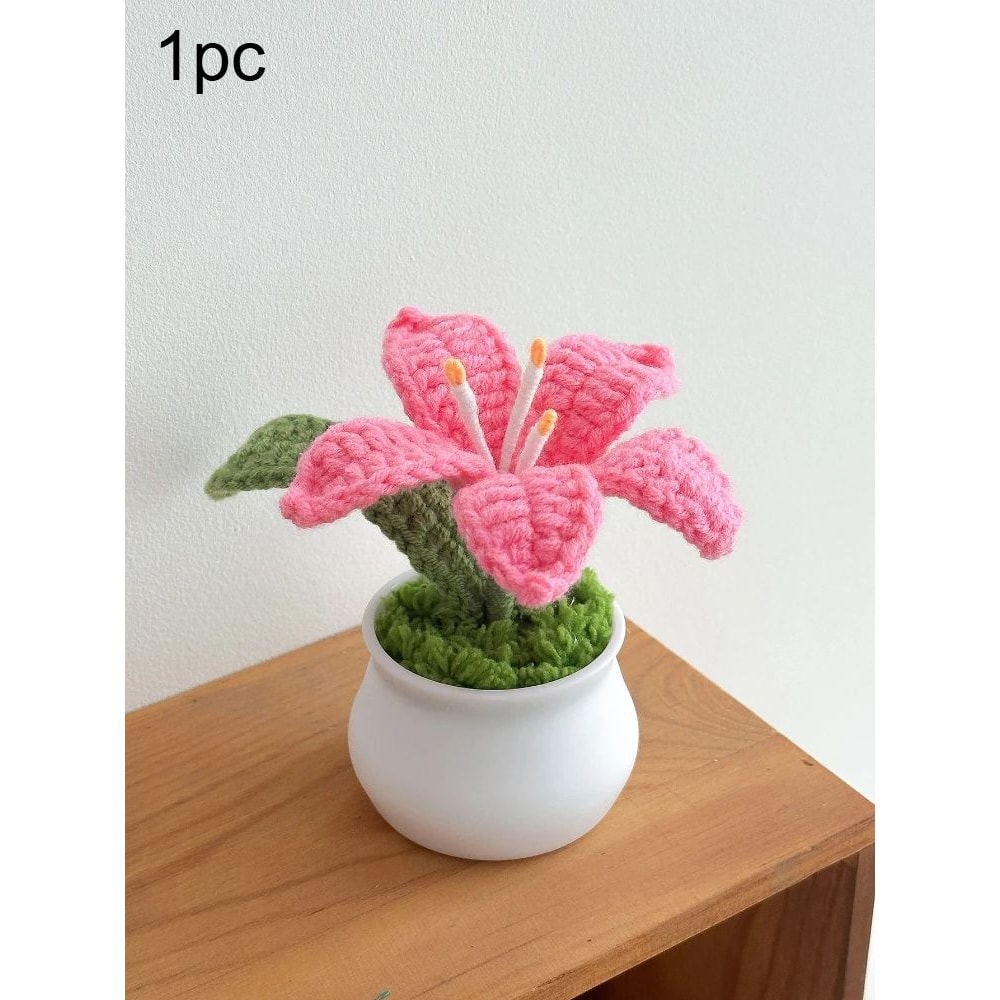 Hand Knitted Lily Flower Pot Decor 9