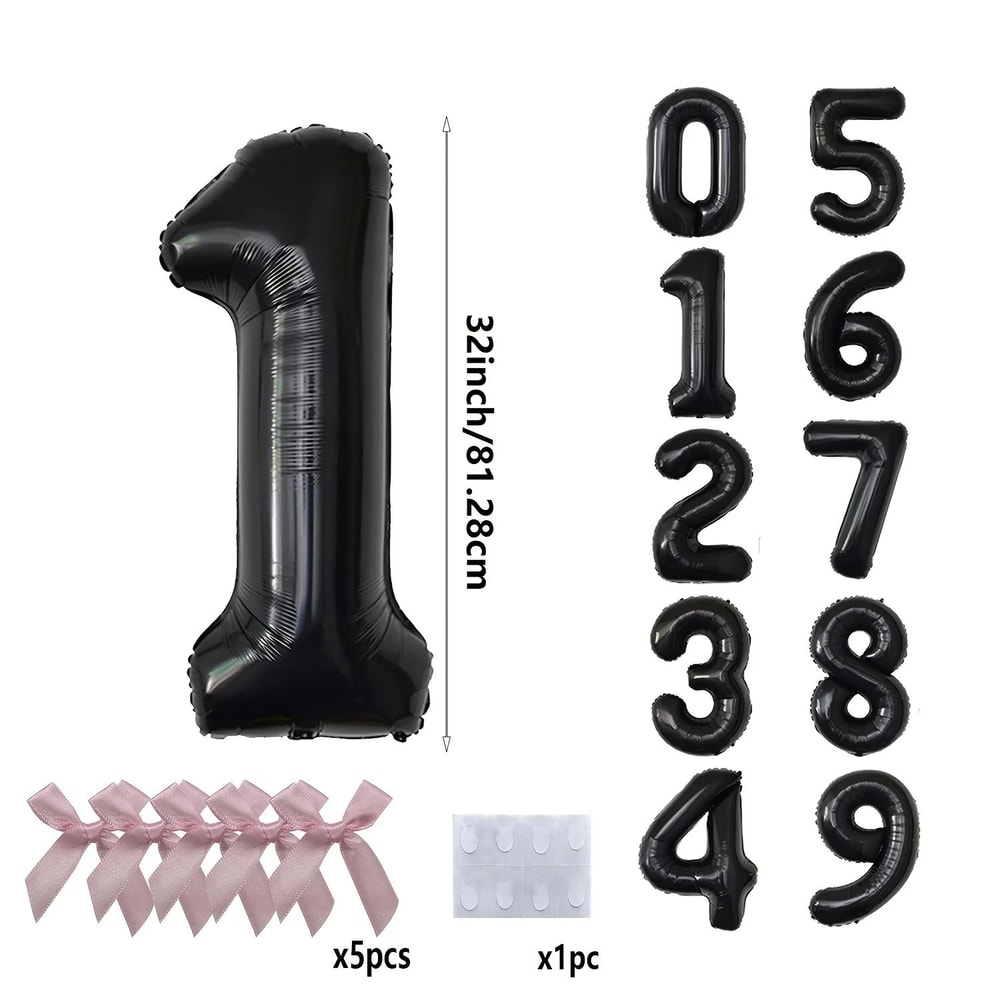Black Number Balloon With Pink Bow 5