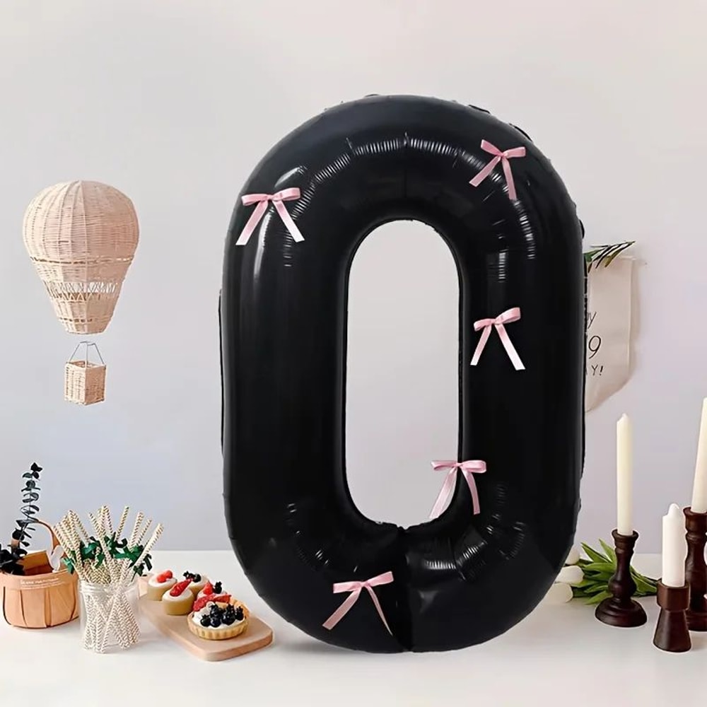 Black Number Balloon With Pink Bow 8