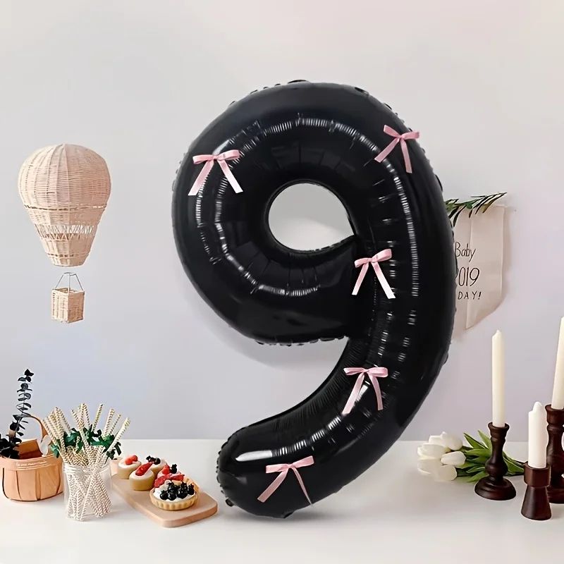 Black Number Balloon With Pink Bow 17