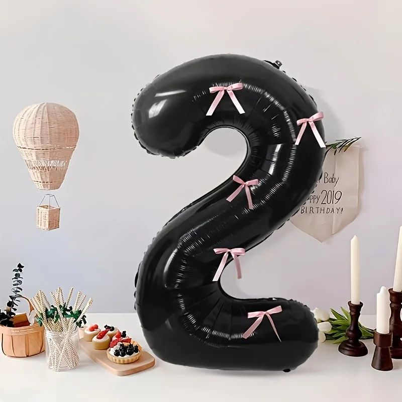 Black Number Balloon With Pink Bow 10