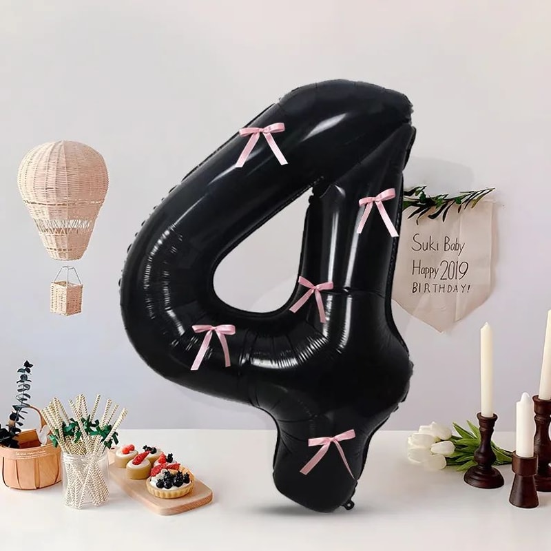 Black Number Balloon With Pink Bow 12