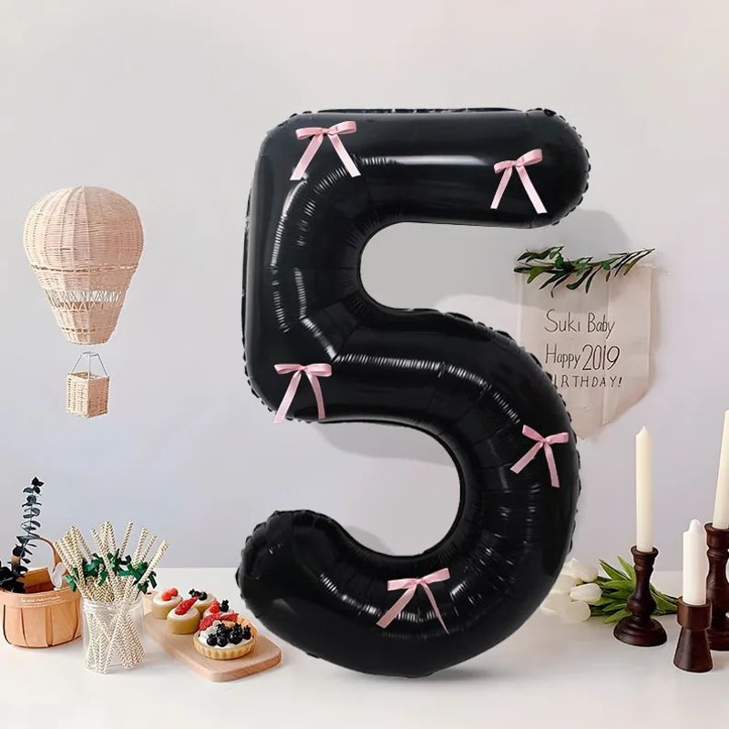 Black Number Balloon With Pink Bow 13