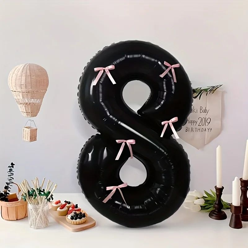 Black Number Balloon With Pink Bow 16
