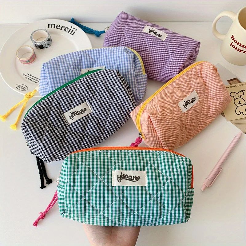 Color Block Checkered Cosmetic Storage Bag 0