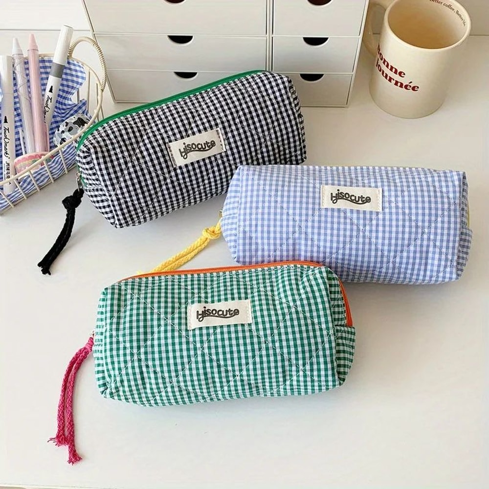 Color Block Checkered Cosmetic Storage Bag 1