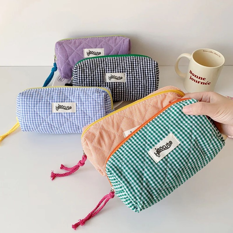 Color Block Checkered Cosmetic Storage Bag 6