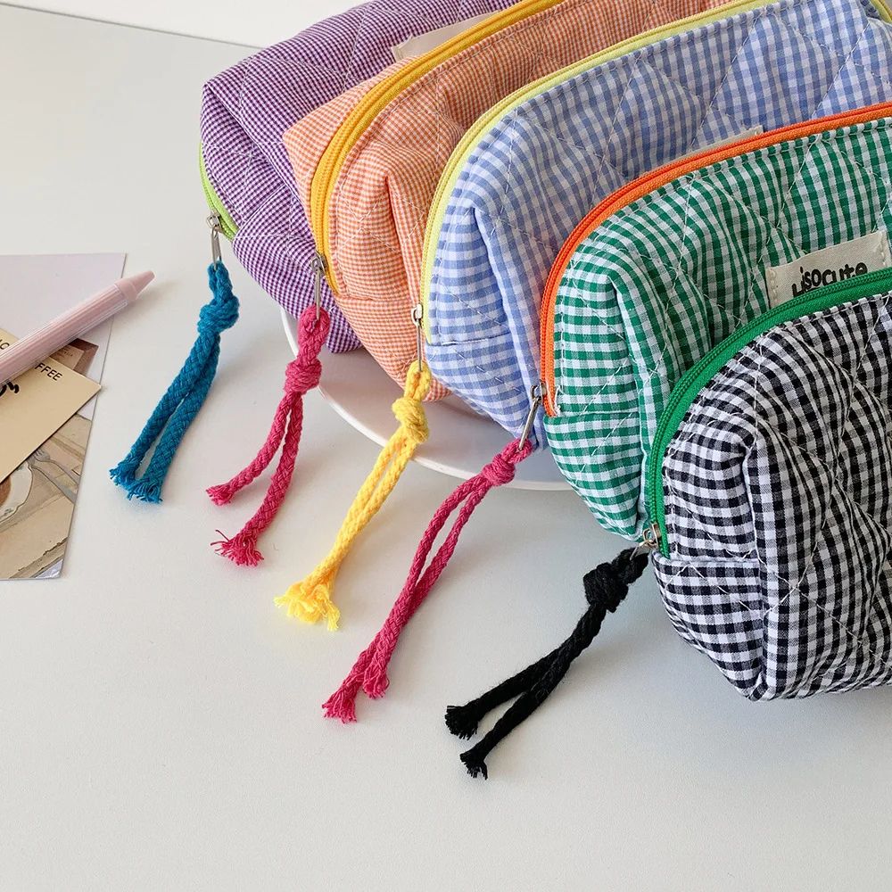 Color Block Checkered Cosmetic Storage Bag 7