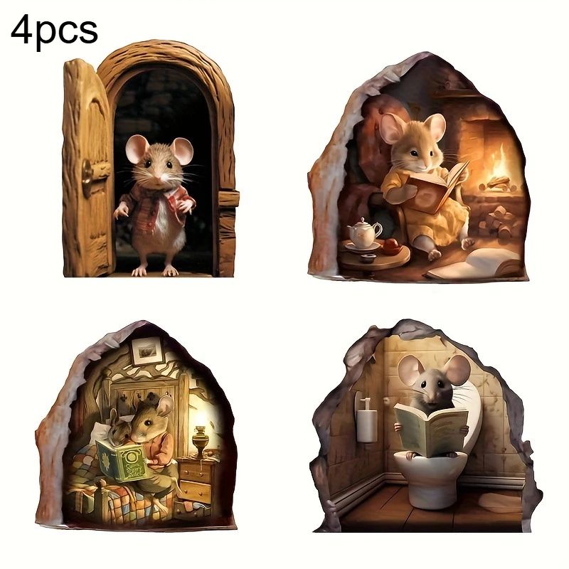 Mouse Hole Wall Sticker Decals Set 4