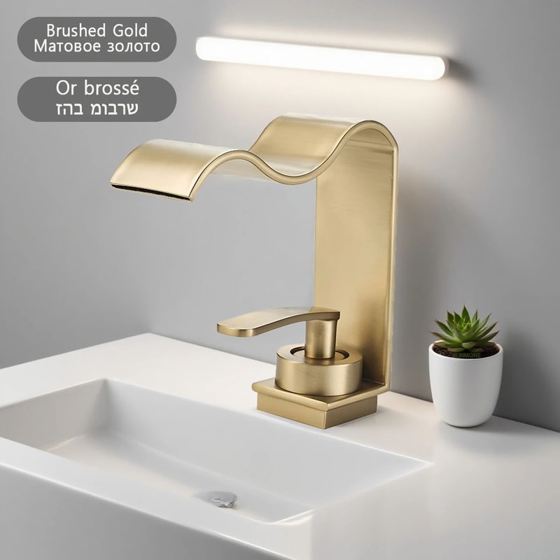 Luxury Brushed Gold Bathroom Sink Faucet 13
