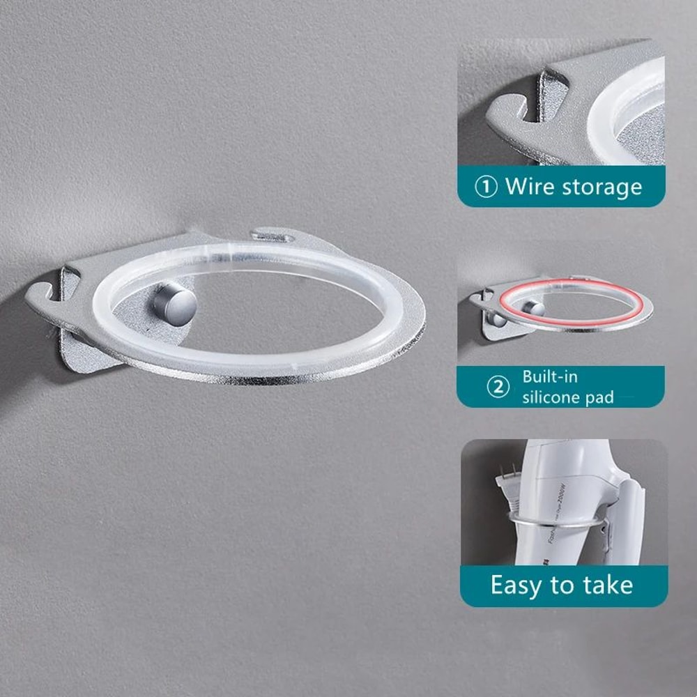 Space Aluminum Wall Mounted Hair Dryer Holder 4