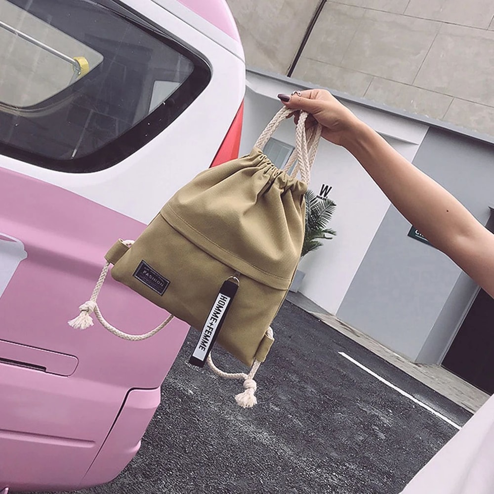 Canvas Double Shoulder Drawstring Backpack 2