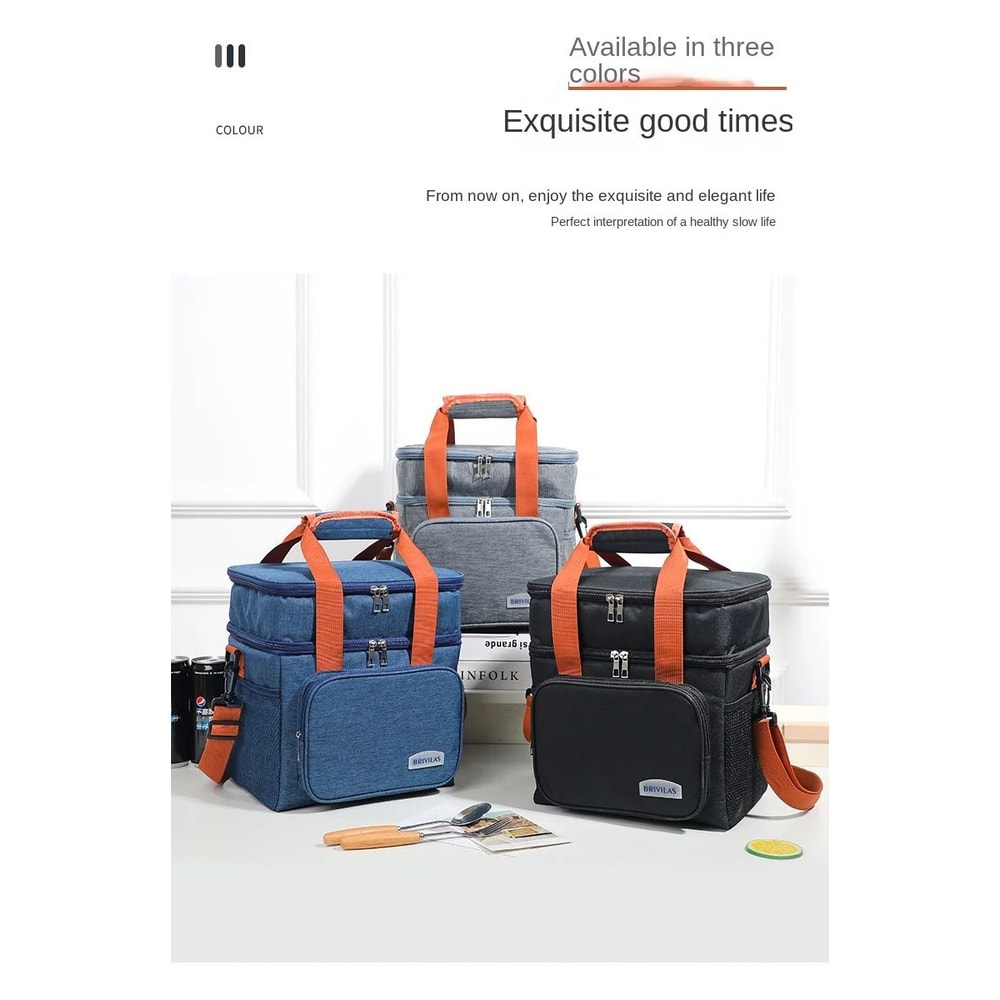 Double Layer Large Capacity Insulated Lunch Bag 12
