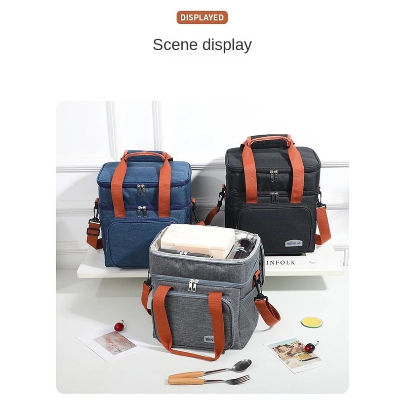Double Layer Large Capacity Insulated Lunch Bag 13