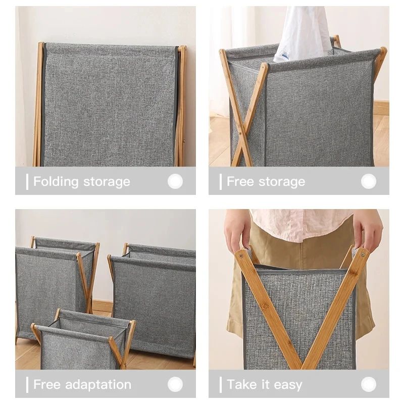 Foldable Wood Frame Laundry Storage Basket 3