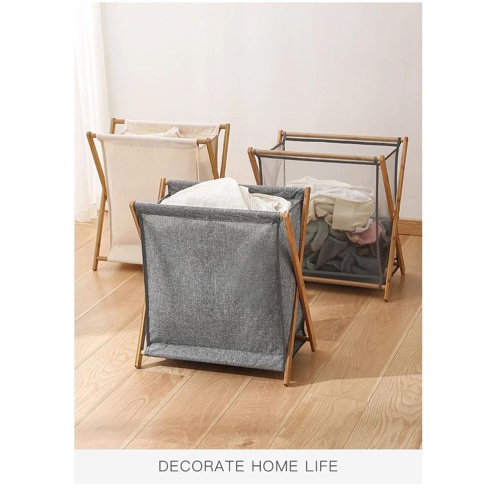 Foldable Wood Frame Laundry Storage Basket 6