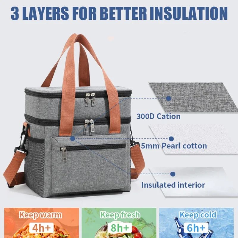 Double Layer Large Capacity Thermal Lunch Bag 3