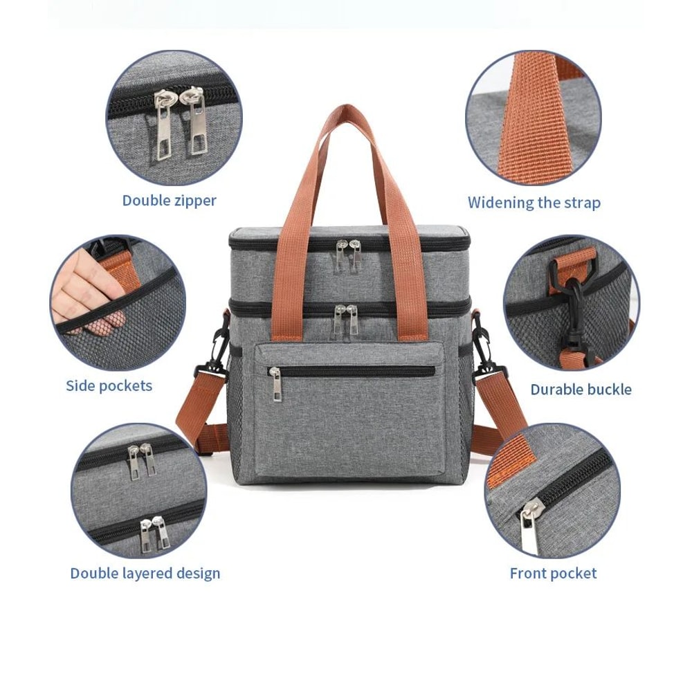 Double Layer Large Capacity Thermal Lunch Bag 8