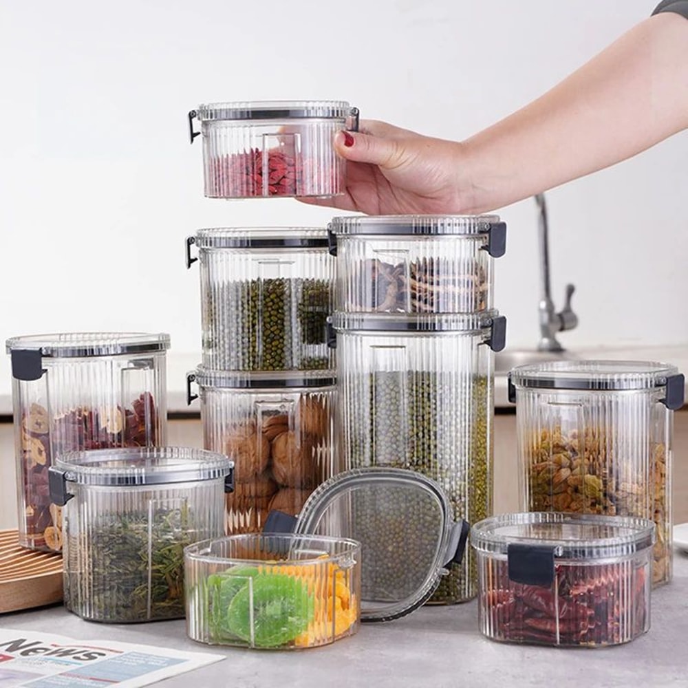 Striped Airtight Grain Storage Jar 1