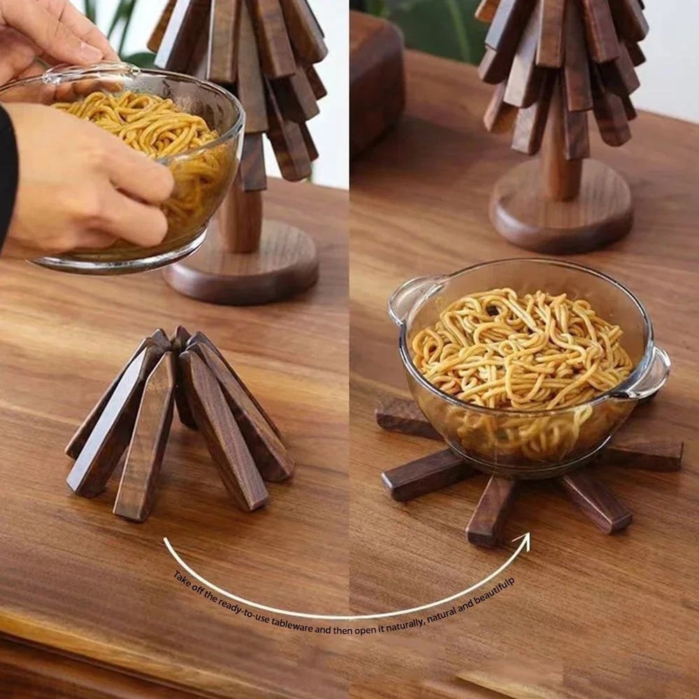 Folding Wooden Trivet Hot Dish Mat 2