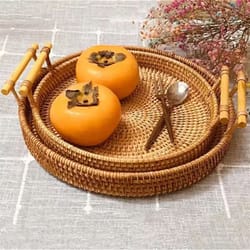 handwoven rattan storage basket with lid