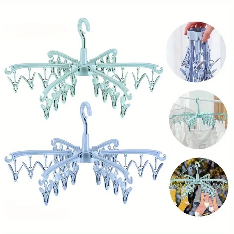 Folding Sock Drying Rack With 24 Clips 0