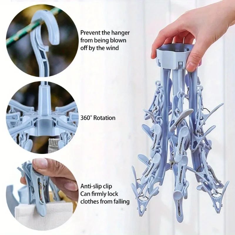 Folding Sock Drying Rack With 24 Clips 1