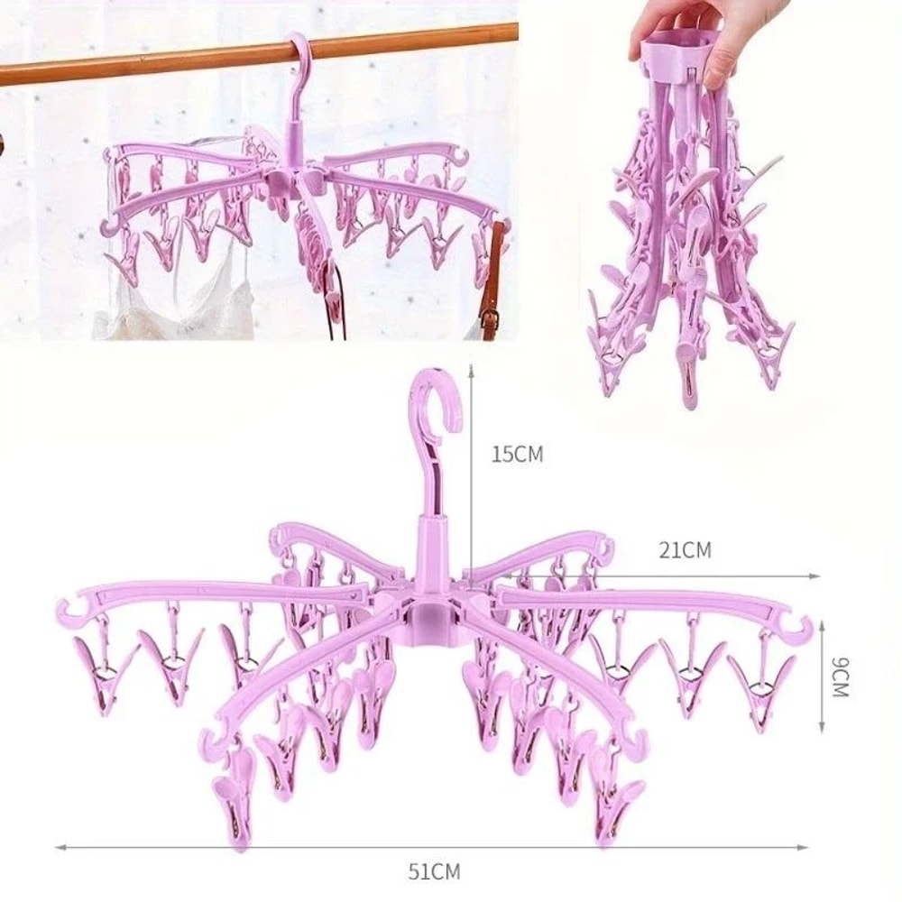 Folding Sock Drying Rack With 24 Clips 2