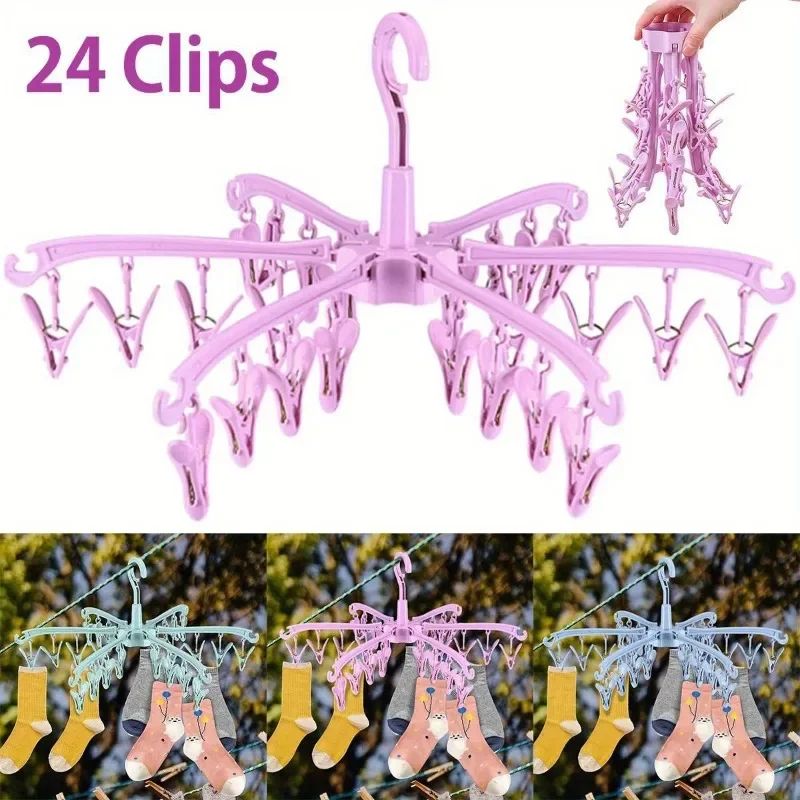 Folding Sock Drying Rack With 24 Clips 7