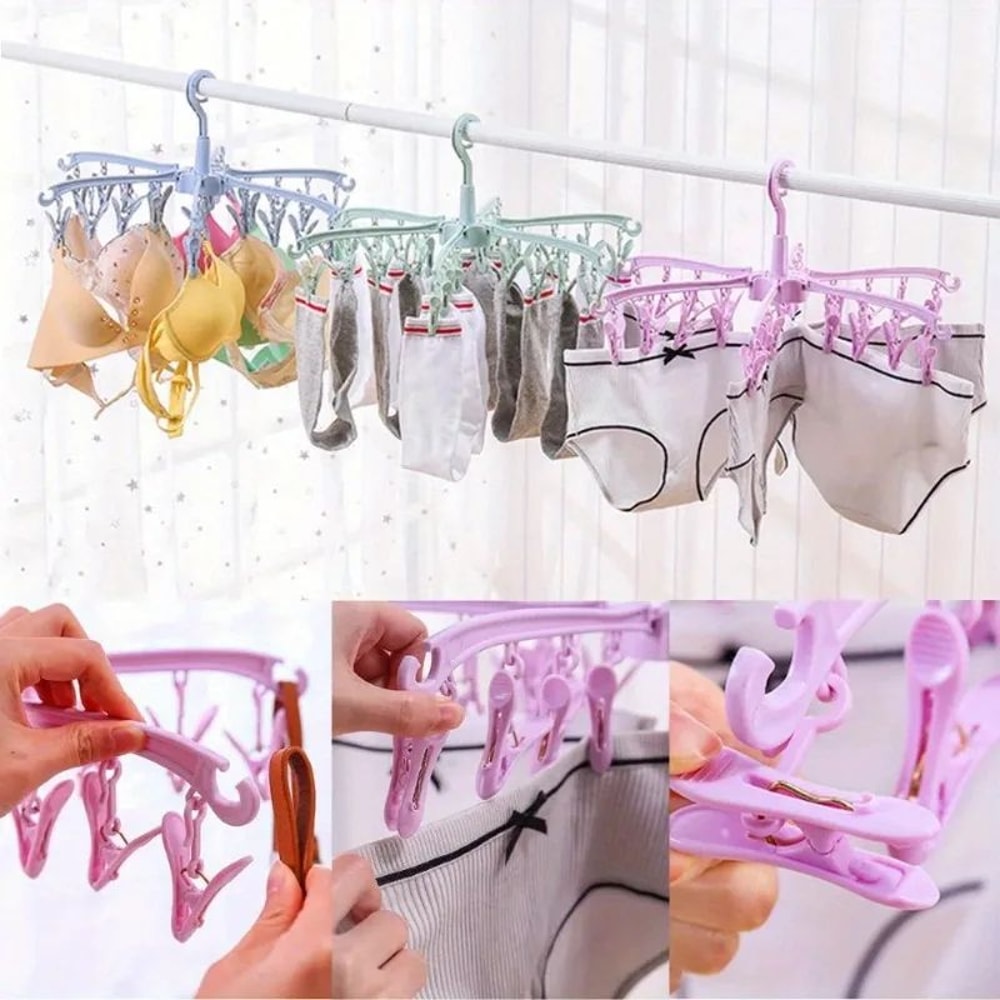 Folding Sock Drying Rack With 24 Clips 8