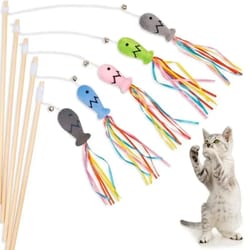 cat teaser wand toy with fish design