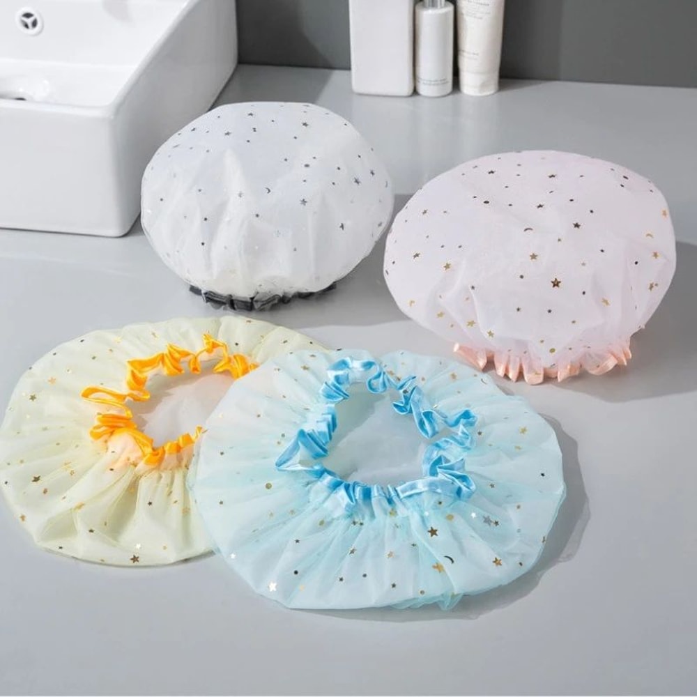 Waterproof Double Layer Shower Cap Set 0
