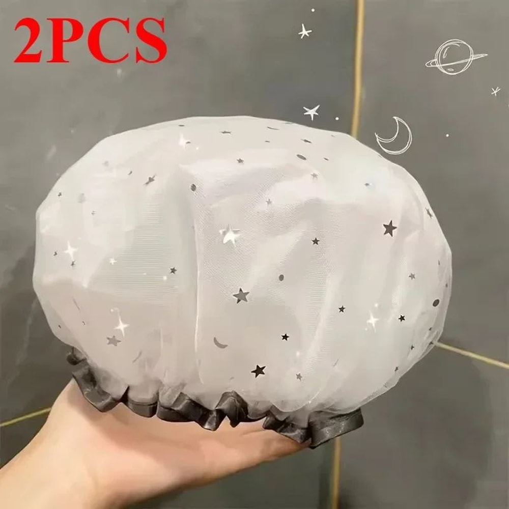 Waterproof Double Layer Shower Cap Set 6