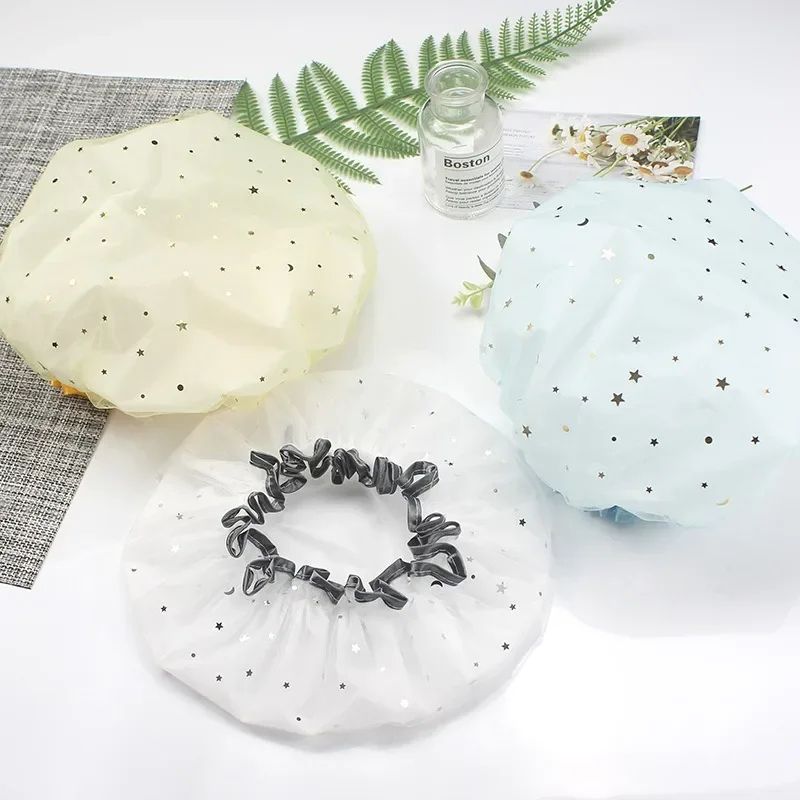 Waterproof Double Layer Shower Cap Set 10