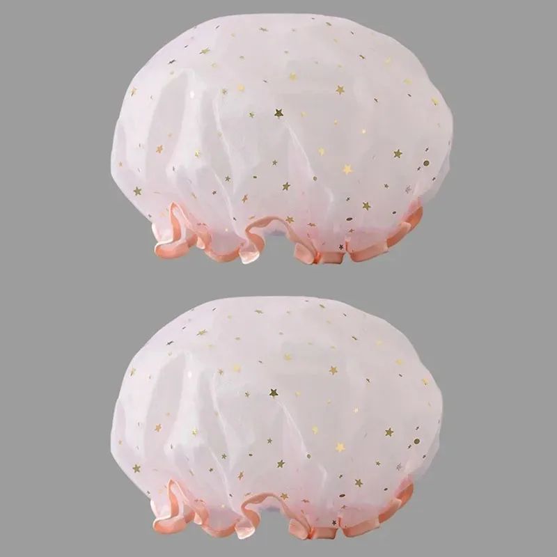 Waterproof Double Layer Shower Cap Set 14