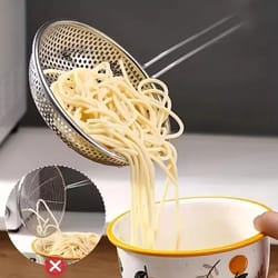 stainless steel fine mesh skimmer with wooden handle