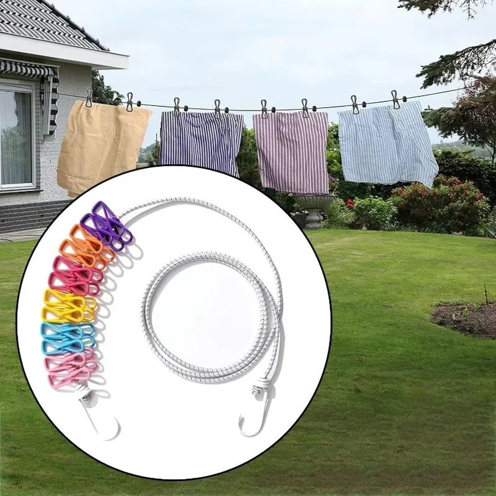Portable Retractable Clothesline With Clips 0